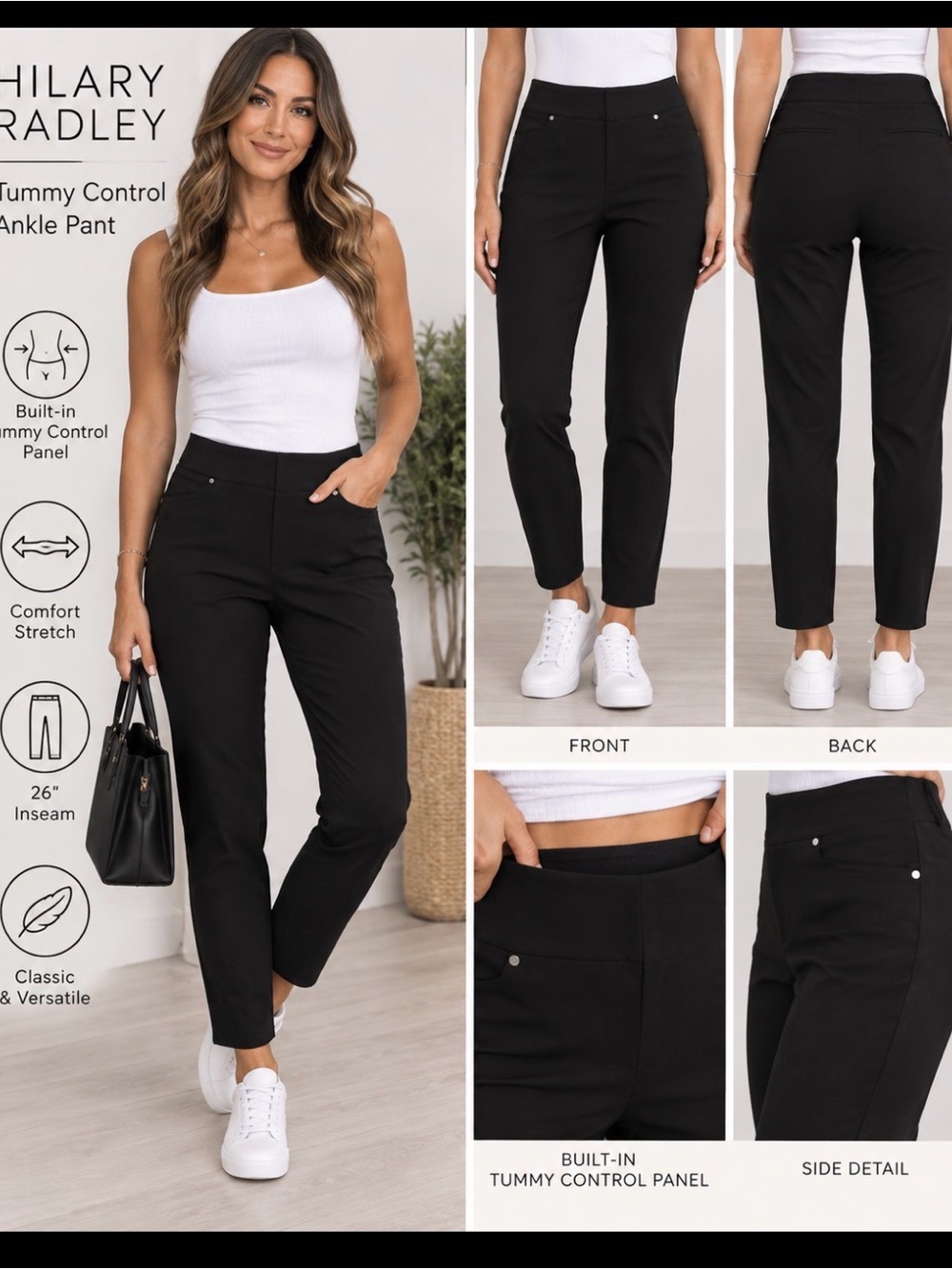 Hilary Radley Black Ankle-Length Tummy Control Pants